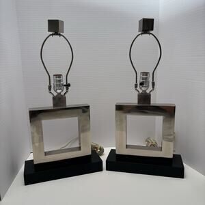Robert Abbey Doughnut Accent Lamp Pair Chrome NO SHADES Cubist Y2K